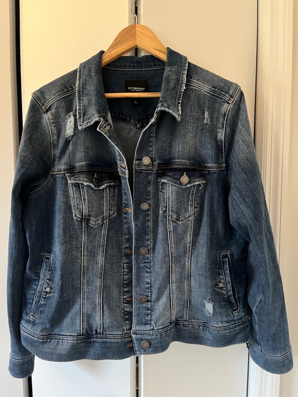 Liverpool Dark Blue Distressed Denim Jacket
